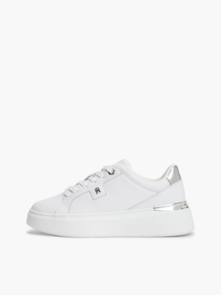Άσπρο TH Monogram Δερμάτινα Sneakers Με Πλατφόρμα  Γυναίκες