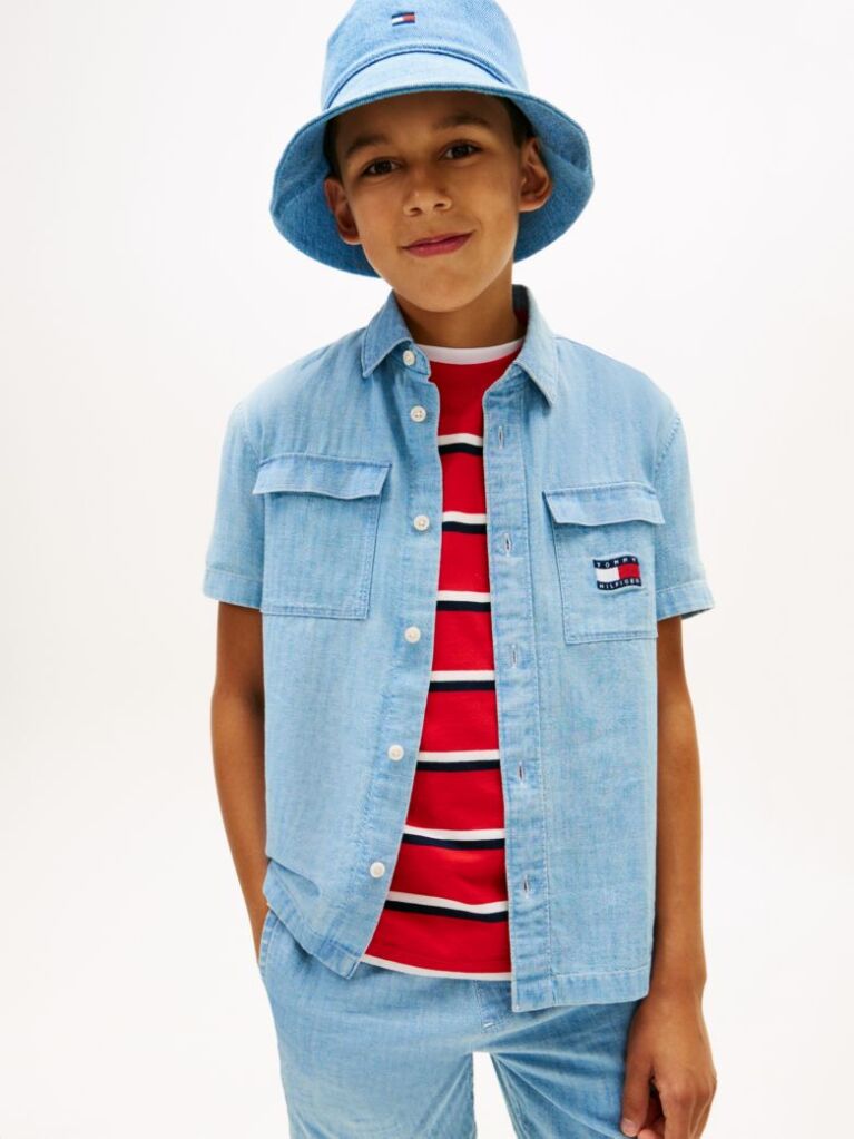 Denim Κοντομάνικο Denim Πουκάμισο Με Wavy Σημαιάκι  Αγόρια