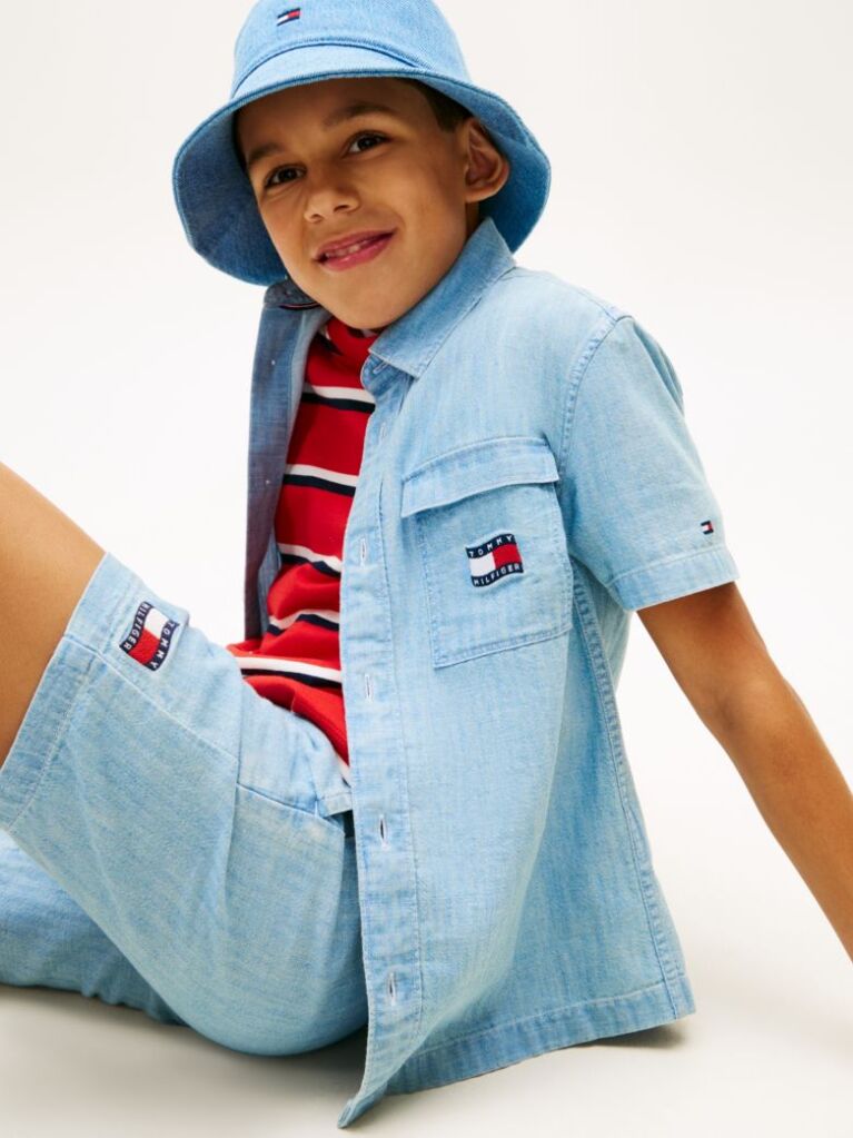 Denim Κοντομάνικο Denim Πουκάμισο Με Wavy Σημαιάκι  Αγόρια