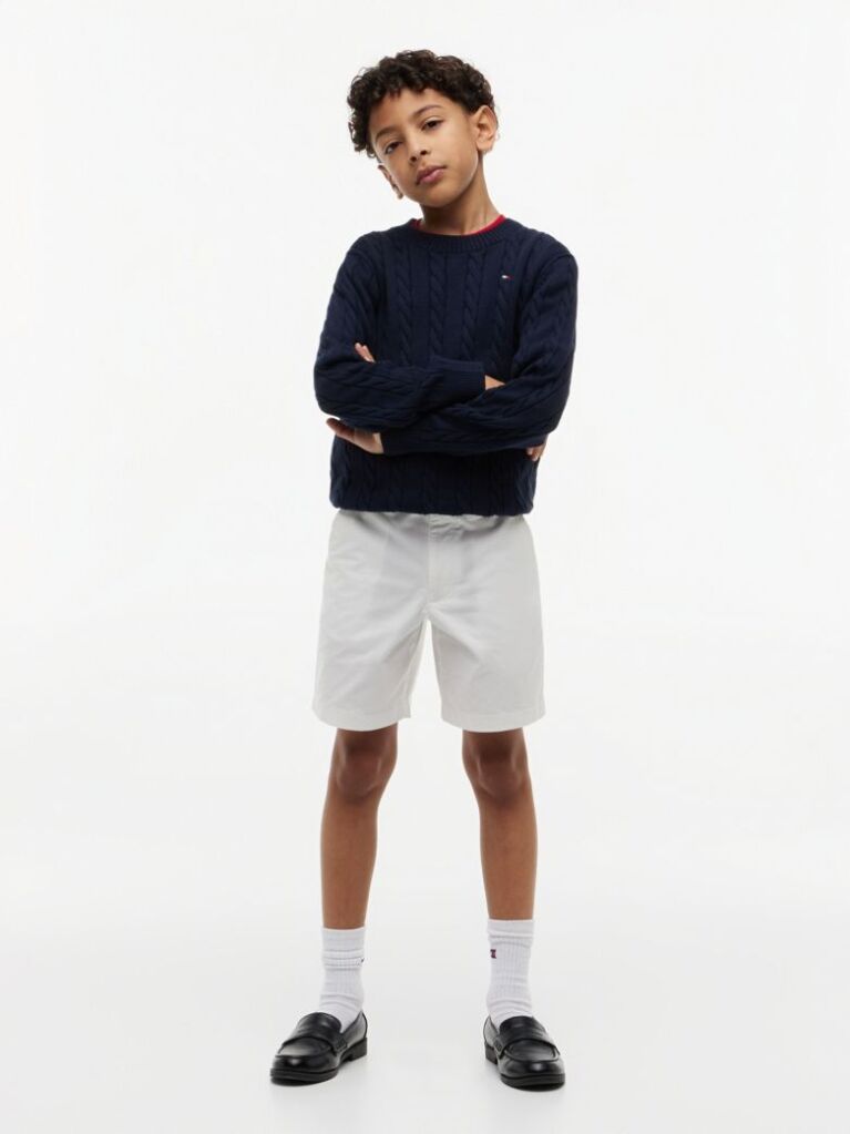 White Essential Signature Belt Loose Chino Shorts  Boys
