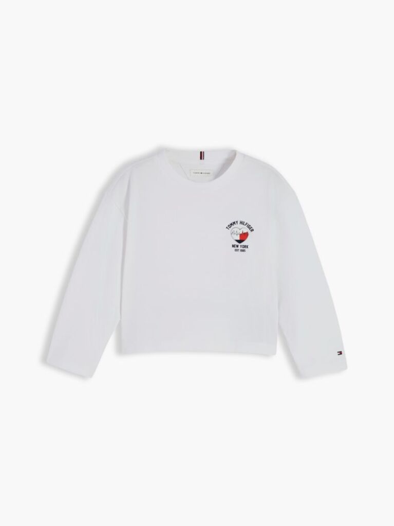 White Heart Logo Slim Long Sleeve T-Shirt  Girls