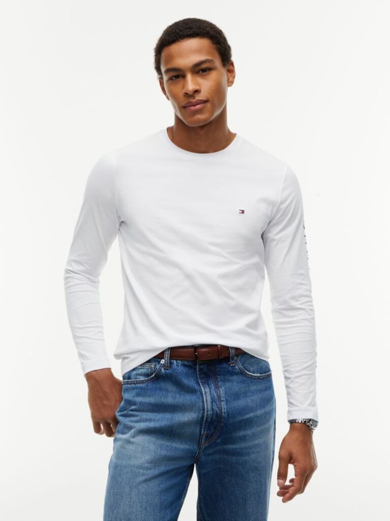 White Organic Jersey Logo Long Sleeve T-Shirt  Men