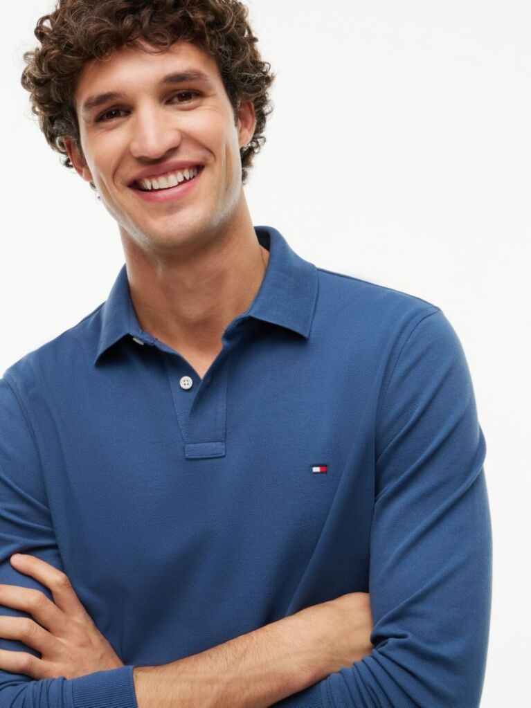 Blue 1985 TH Flex Regular Fit Long Sleeve Polo  Men