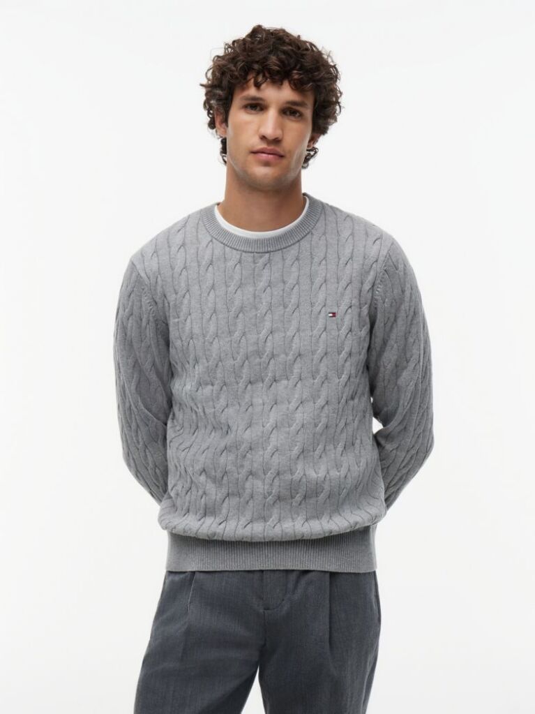 Grey Classics Cable Knit Relaxed Fit Jumper  Men