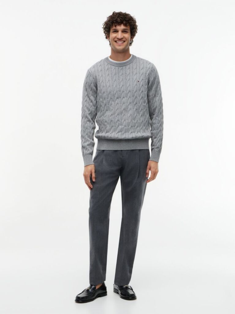 Grey Classics Cable Knit Relaxed Fit Jumper  Men