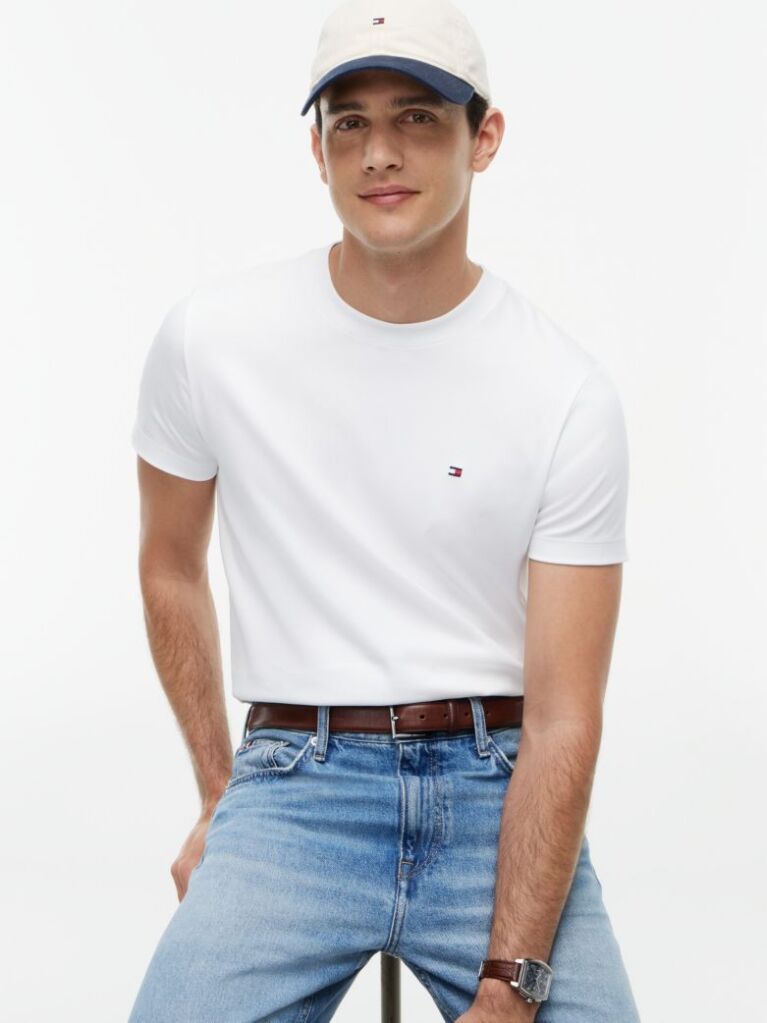 White Flag Embroidery Interlock Slim Fit T-Shirt  Men