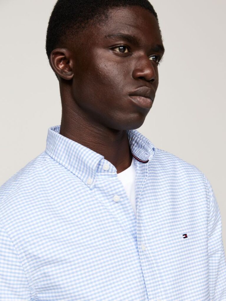 Μπλε Gingham Oxford Πουκάμισο Σε κανονική Γραμμή  Άνδρες