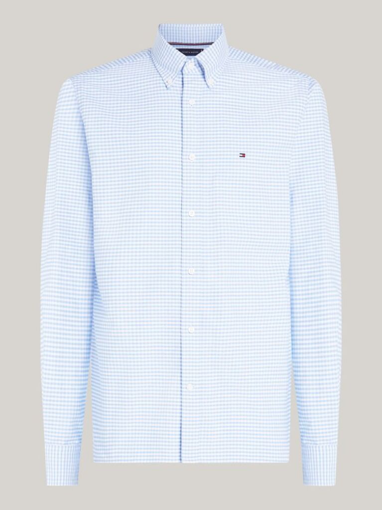 Μπλε Gingham Oxford Πουκάμισο Σε κανονική Γραμμή  Άνδρες