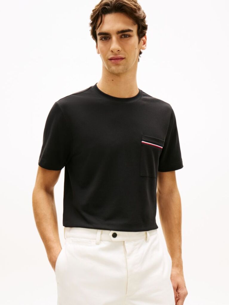 Black Global Stripe Pocket Pique Jersey T-Shirt  Men