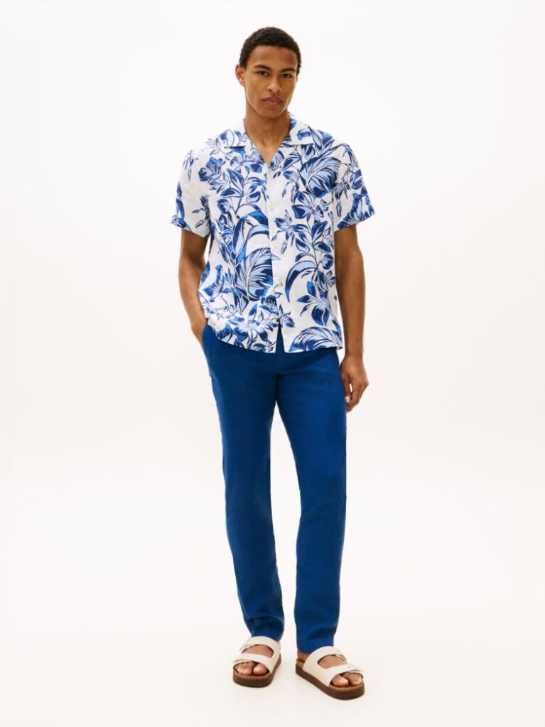 Multi Regular Fit Floral Print Linen Short Sleeve Shirt  Men