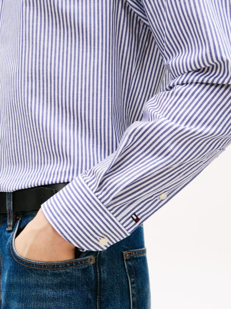 Μπλε Smart Casual Ριγέ Πουκάμισο Slim Με Τεχνολογία TH Flex  Άνδρες
