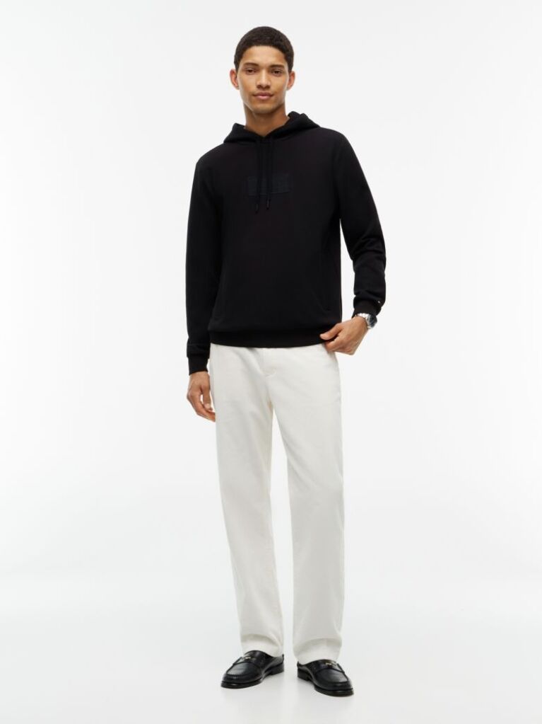 Black Logo Mixed Texture Twill Hoody  Men
