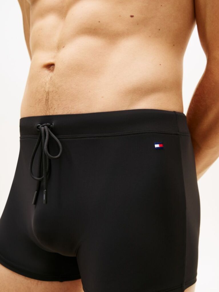Black Essential Flag Embroidery Swim Trunks  Men