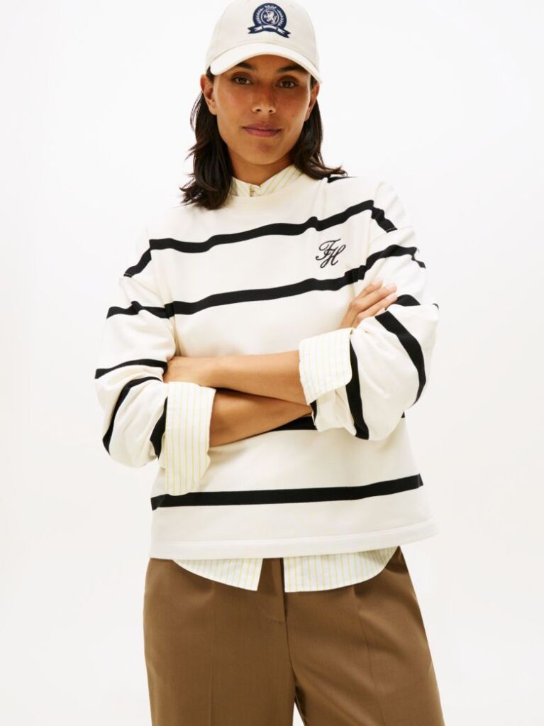 Multi Logo Embroidery Terry Crew Neck Sweatshirt  Women