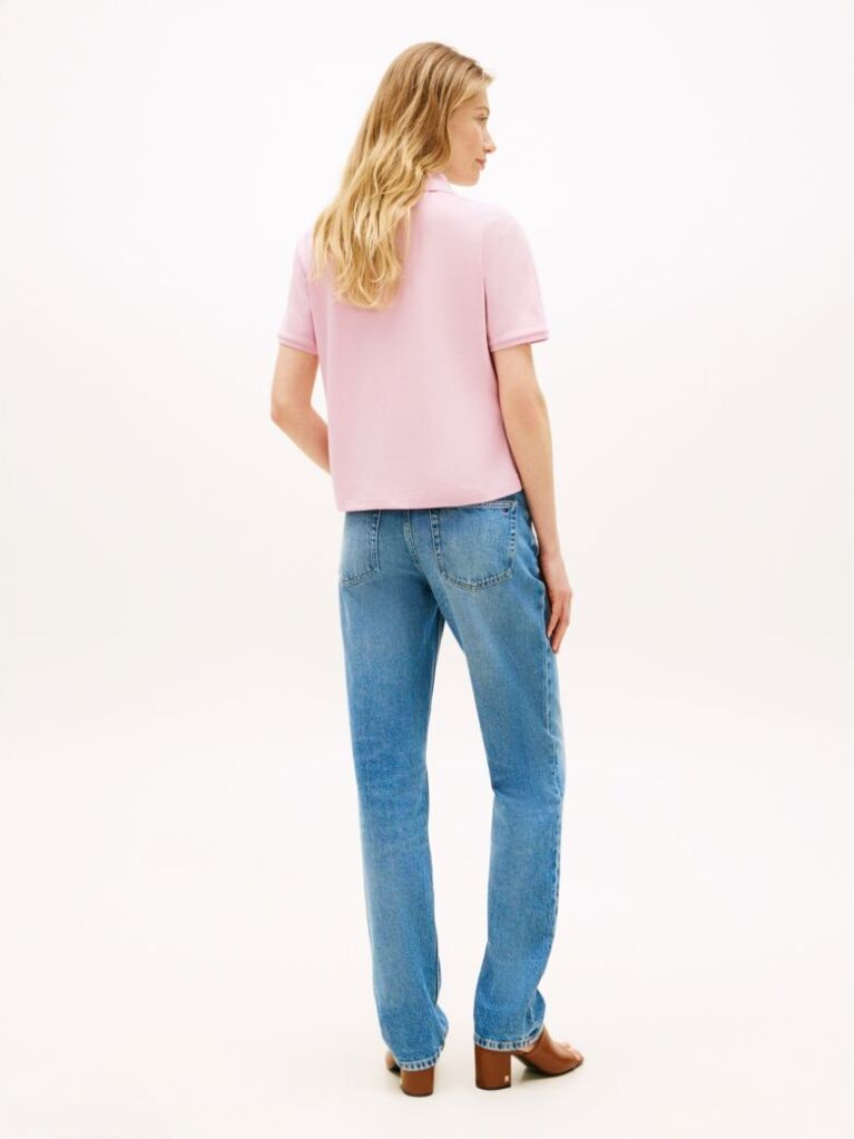 Pink Relaxed Fit Open Placket Pique Polo Shirt  Women