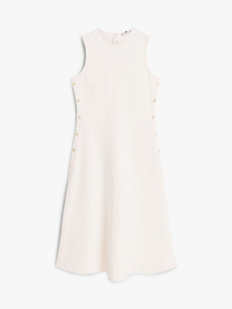Beige Gold-Tone Button Sleeveless Midi Dress  Women