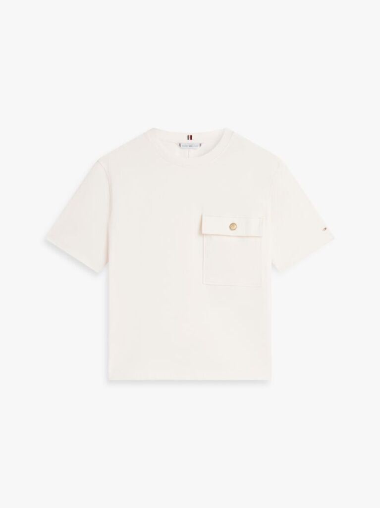 Μπεζ Άνετο T-Shirt Με Χρυσό Κουμπί Στην Τσέπη  Γυναίκες