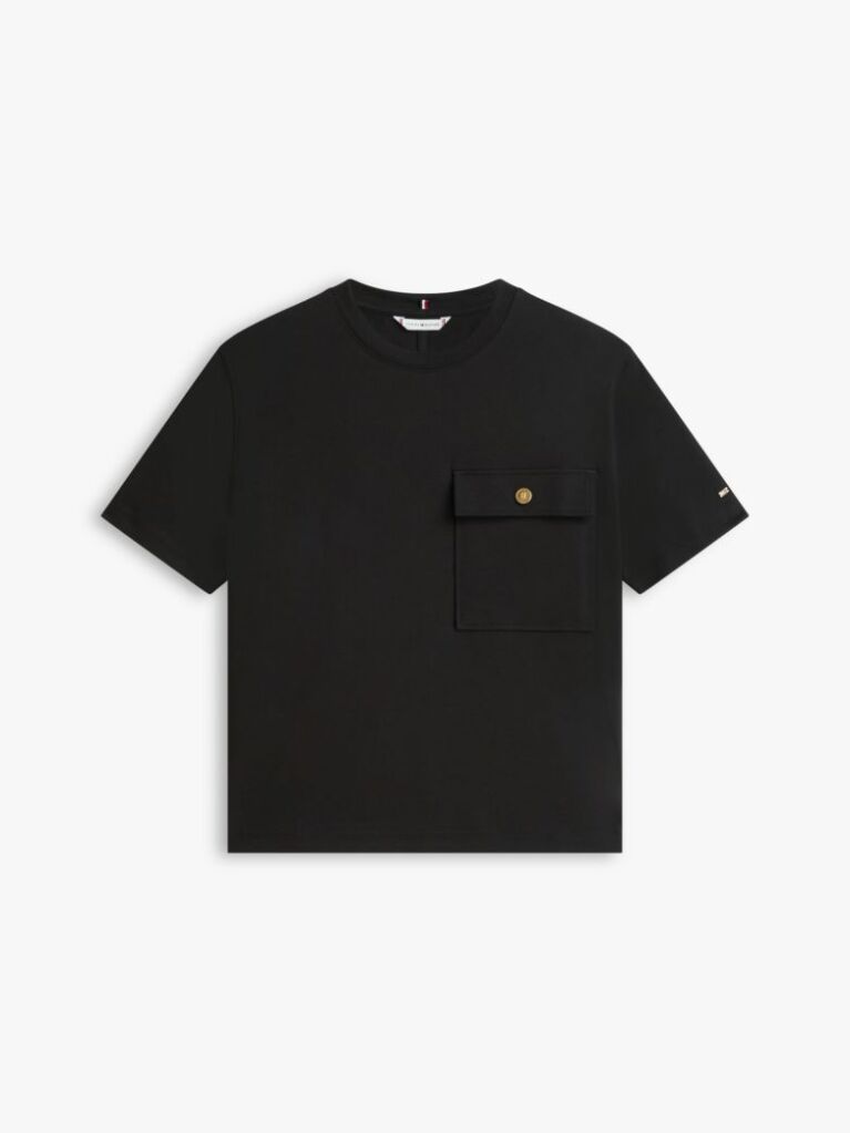 Black Gold-Tone Button Pocket Relaxed T-Shirt  Women