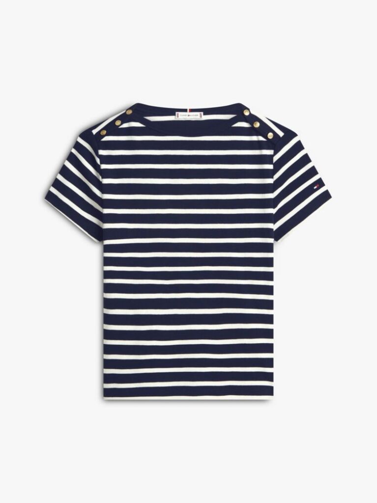 Multi Slim T-Shirt Με Χρυσά Κουμπιά Και Boat Λαιμόκοψη  Γυναίκες
