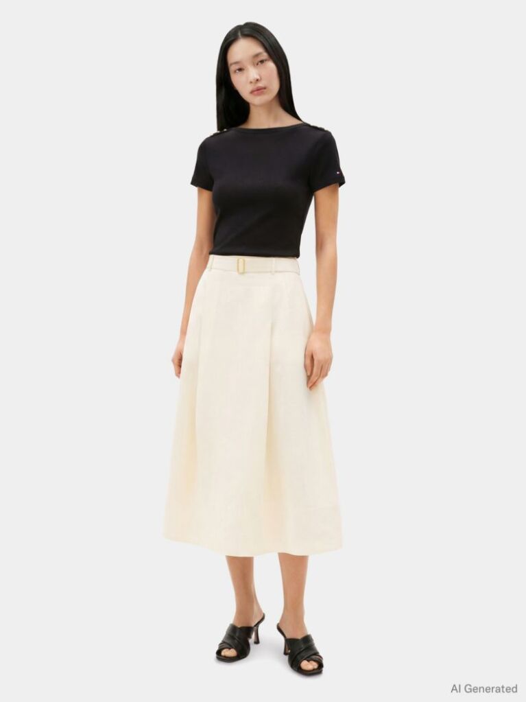 Black Gold-Tone Button Slim Boat Neck T-Shirt  Women