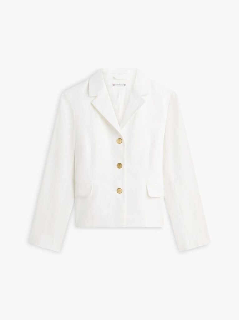 Άσπρο Slim Λινό Blazer Με Χρυσό Κουμπί  Γυναίκες