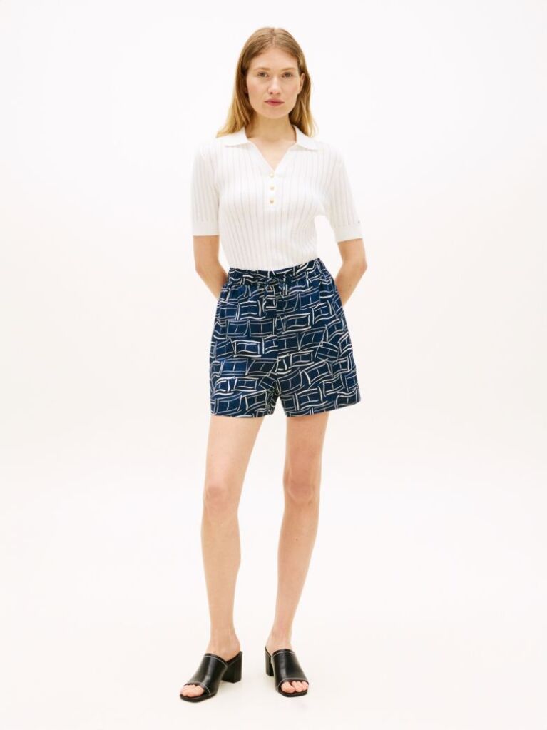 Multi Flag Embroidery Pure Linen Shorts  Women