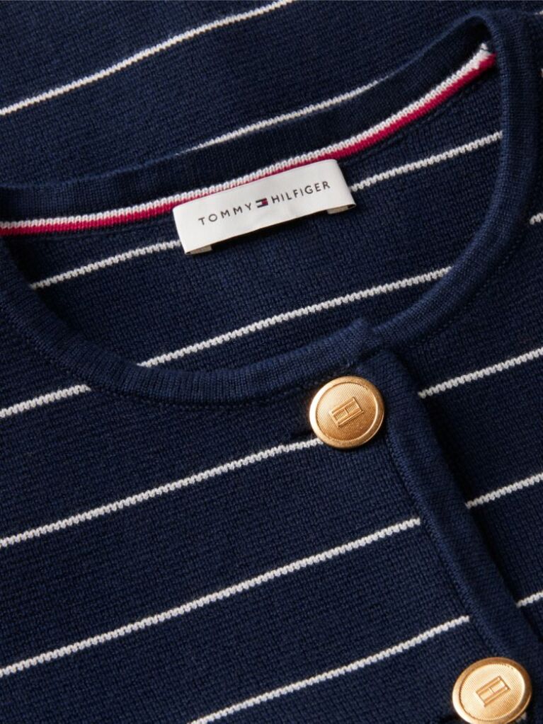 Blue Gold-Tone Button Boxy Cardigan  Women