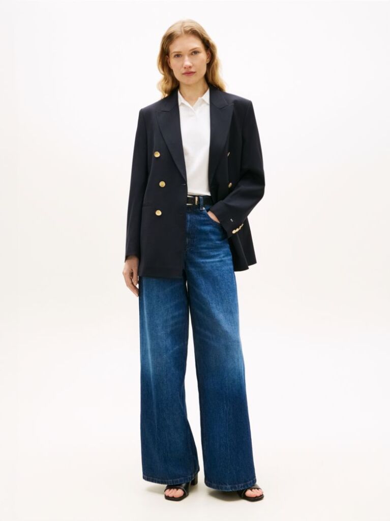 Μπλε Άνετο Blazer Με Διπλή Σειρά Κουμπιών Από Μάλλινο Μείγμα  Γυναίκες