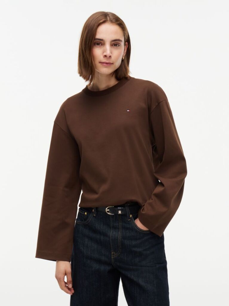 Brown Interlock Knit Relaxed Long Sleeve T-Shirt  Women