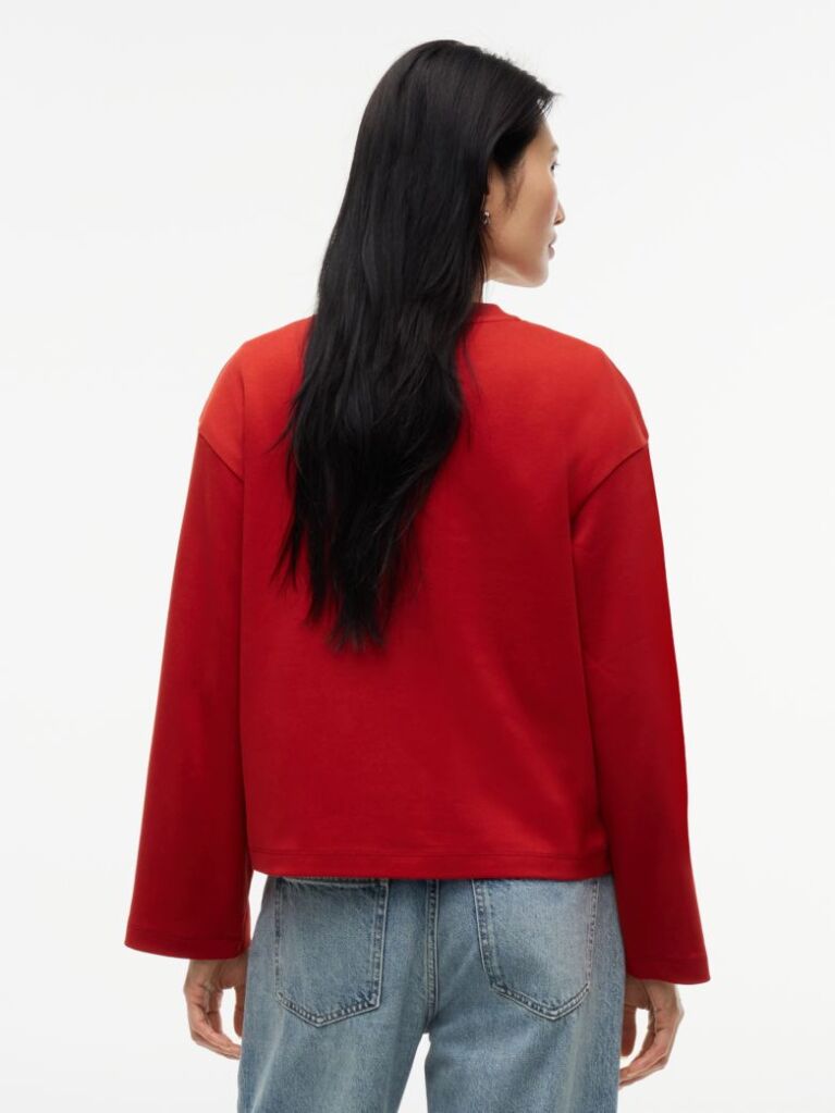 Κόκκινο Άνετο Μακρυμάνικο T-Shirt Με Interlock Πλέξη  Γυναίκες