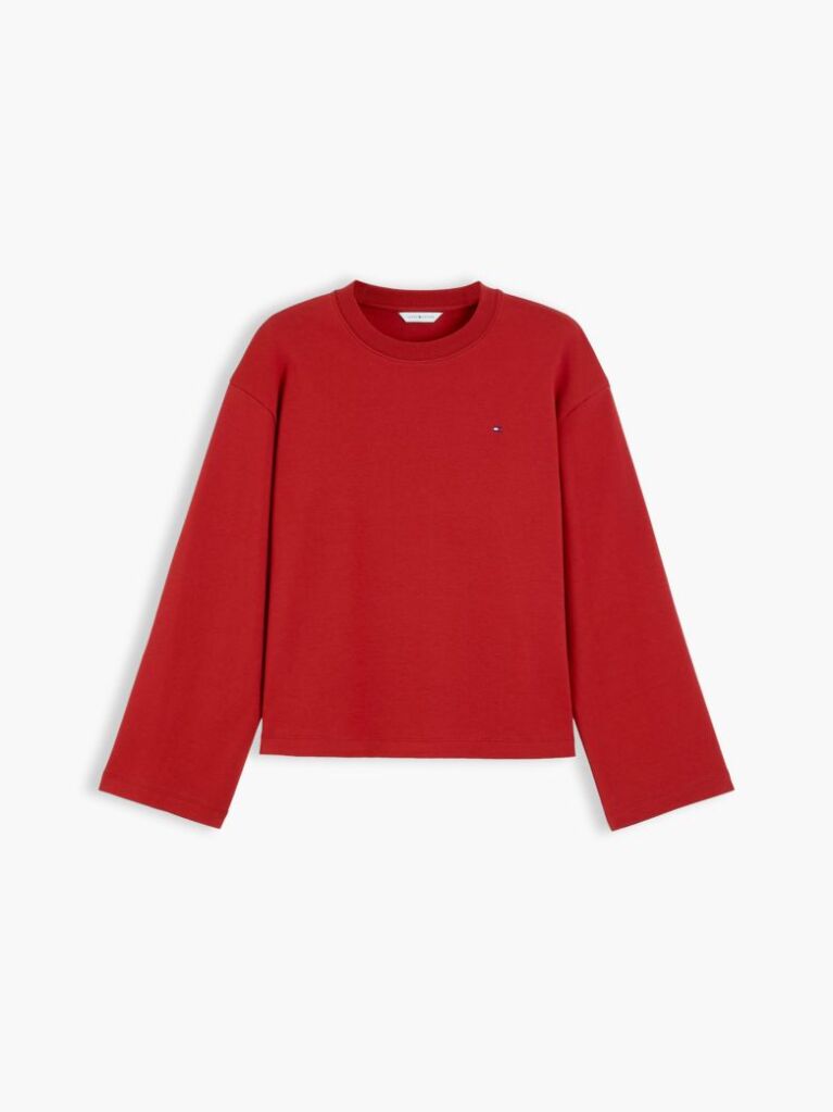 Κόκκινο Άνετο Μακρυμάνικο T-Shirt Με Interlock Πλέξη  Γυναίκες