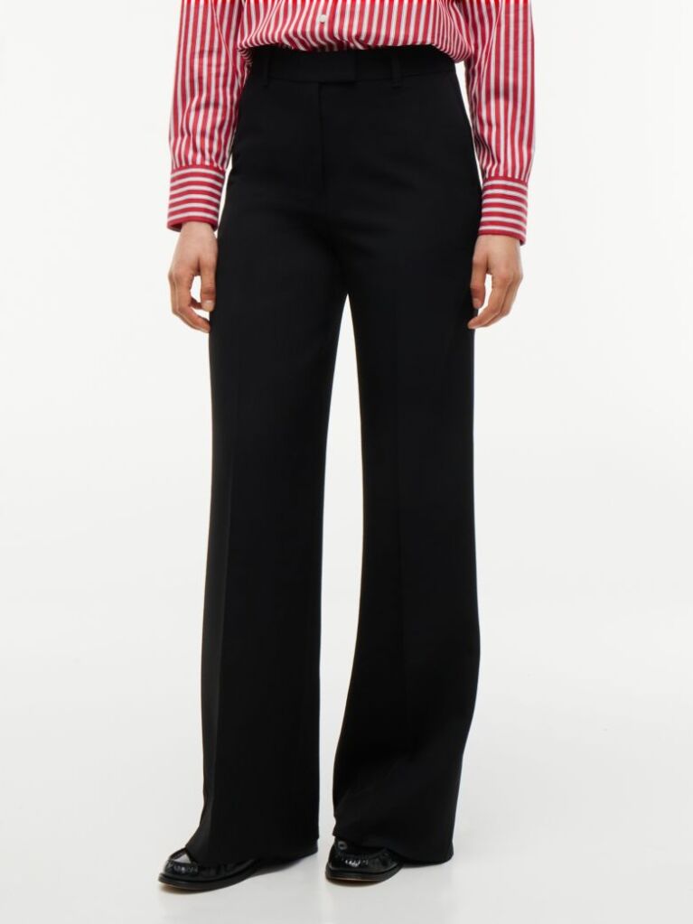 Black Straight Wide Leg Tuxedo Trousers  Women