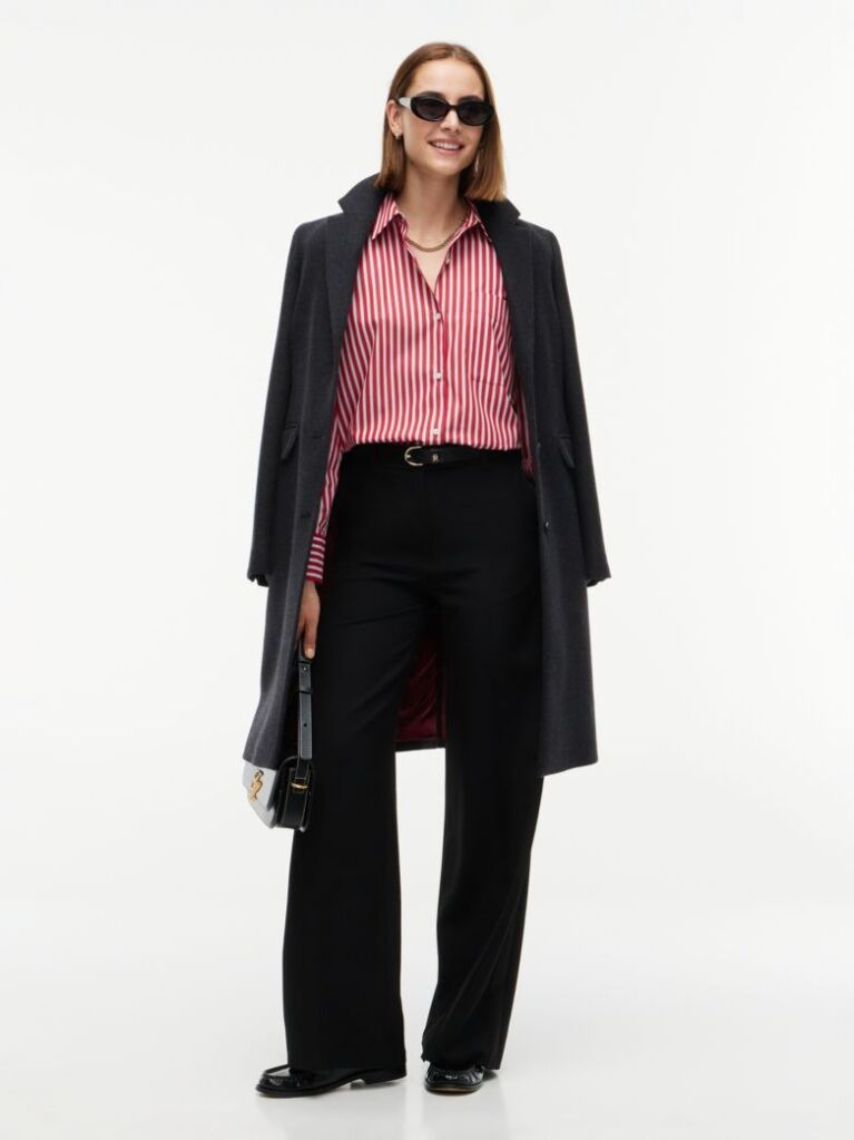 Black Straight Wide Leg Tuxedo Trousers  Women
