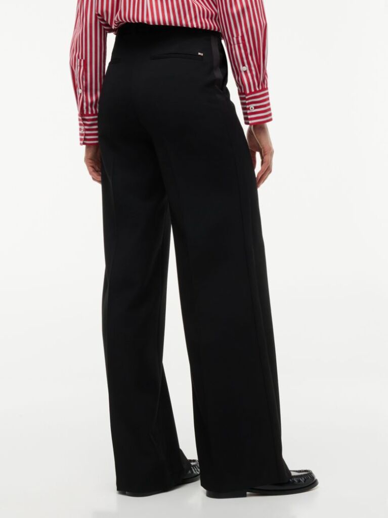 Black Straight Wide Leg Tuxedo Trousers  Women