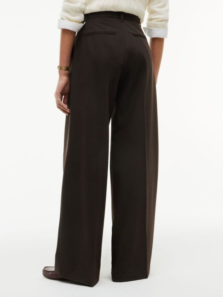 Brown Pleated Twill Wide Leg Trousers  Women