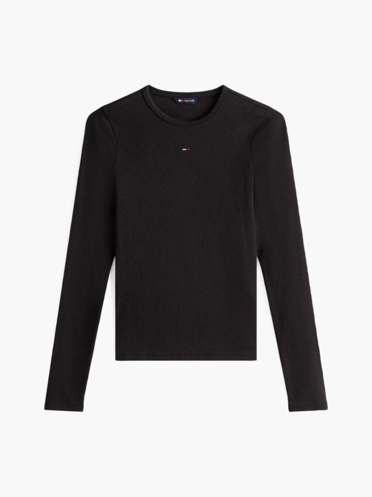 Μαύρο Μακρυμάνικο Ριμπ T-Shirt Σε Slim Γραμμή  Γυναίκες