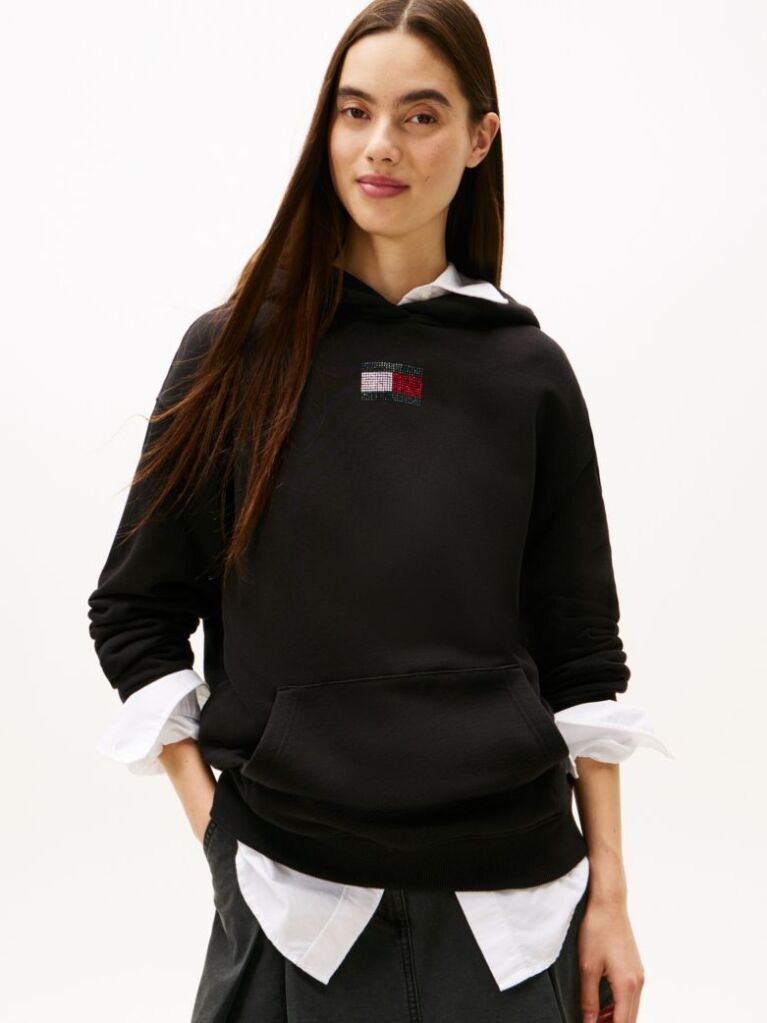 Μαύρο Άνετο Hoody Με Σημαία  Γυναίκες