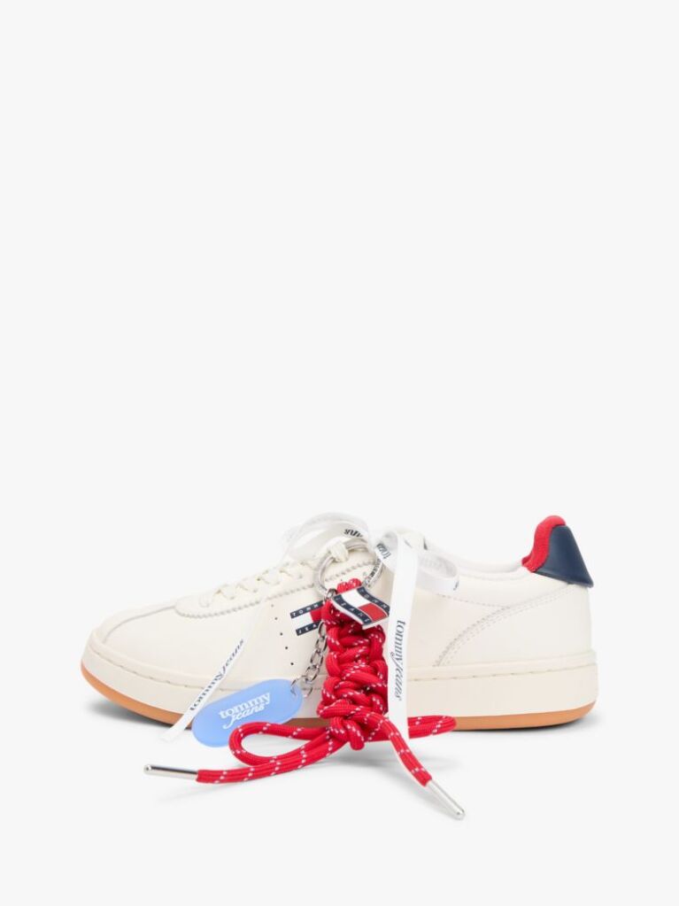 Beige Leather Archive Court Trainers With Charms  Women