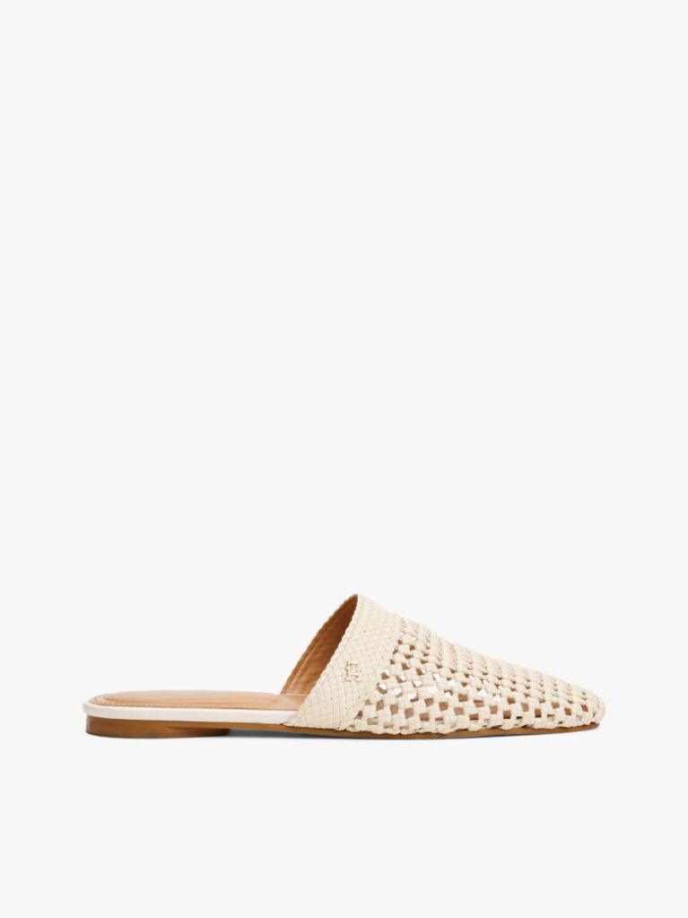 Beige Crochet TH Monogram Plaque Mules  Women