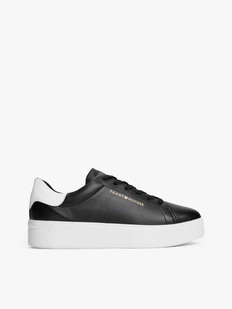 Μαύρο Δερμάτινα Sneakers Με Πλατφόρμα  Γυναίκες
