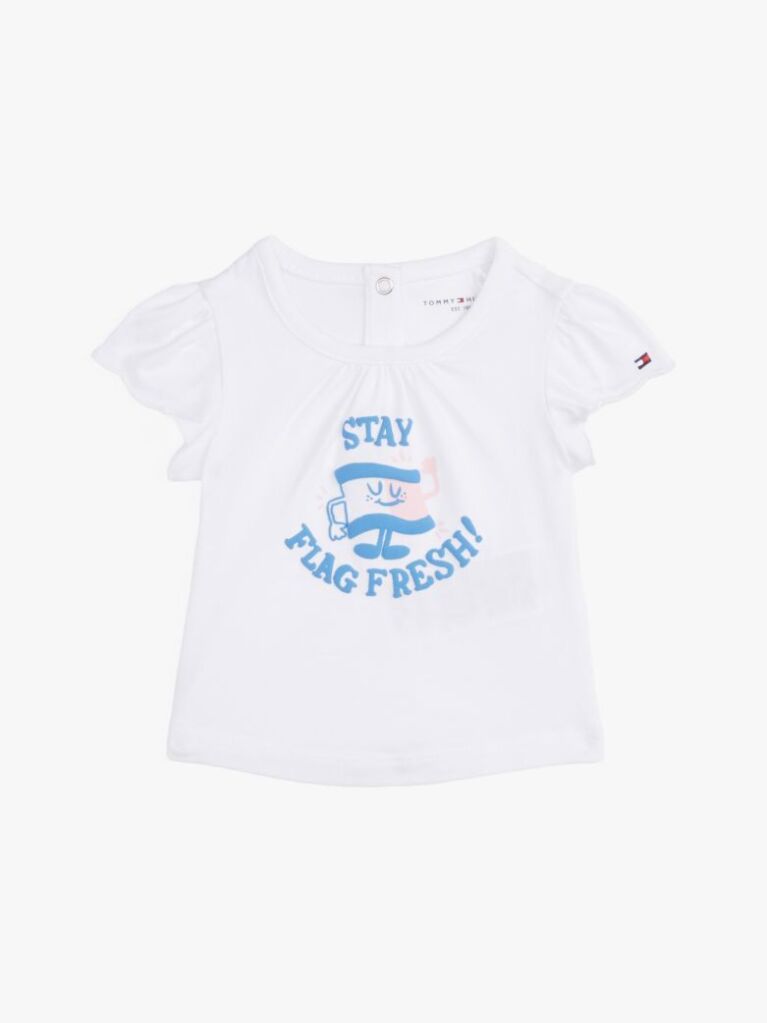 Άσπρο T-Shirt Με Σχέδιο Και Μανίκι Με Βολάν  Βρεφικά