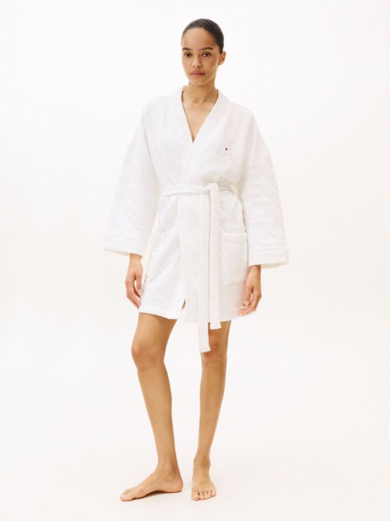 Beige Essential Quilted Jacquard Jersey Robe  Women