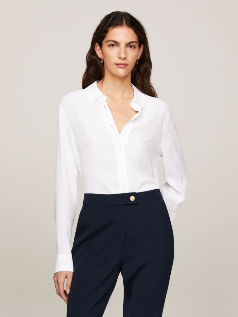 White Fluid Crepe Regular Fit Shirt  Women