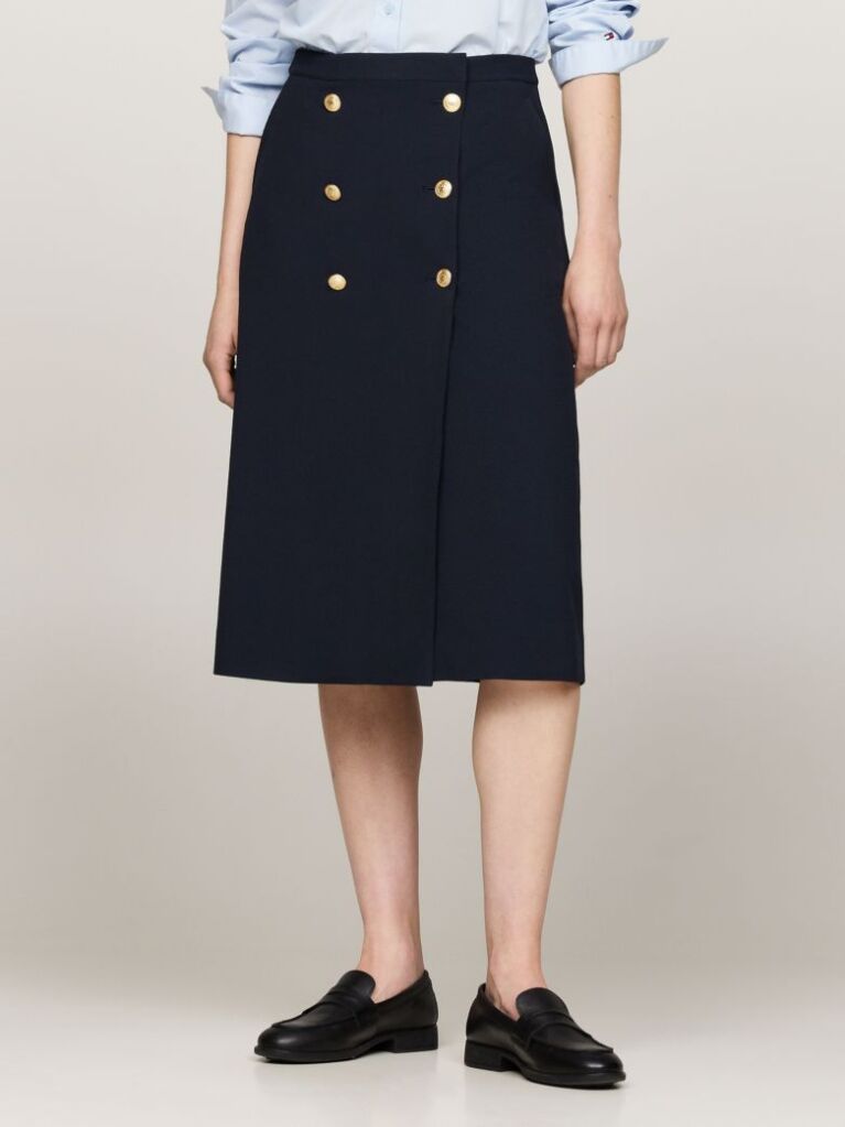 Multi Embossed Button Twill Midi Skirt  Women