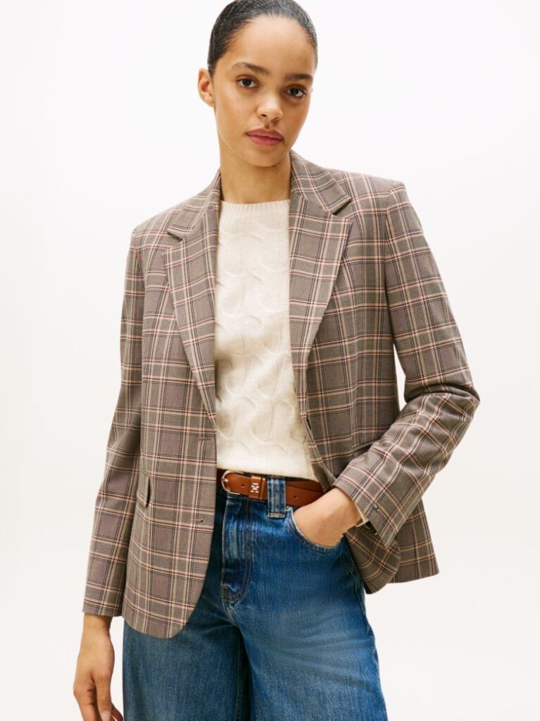 Multi Άνετο Καρό Blazer Με Μονή Σειρά Κουμπιών  Γυναίκες