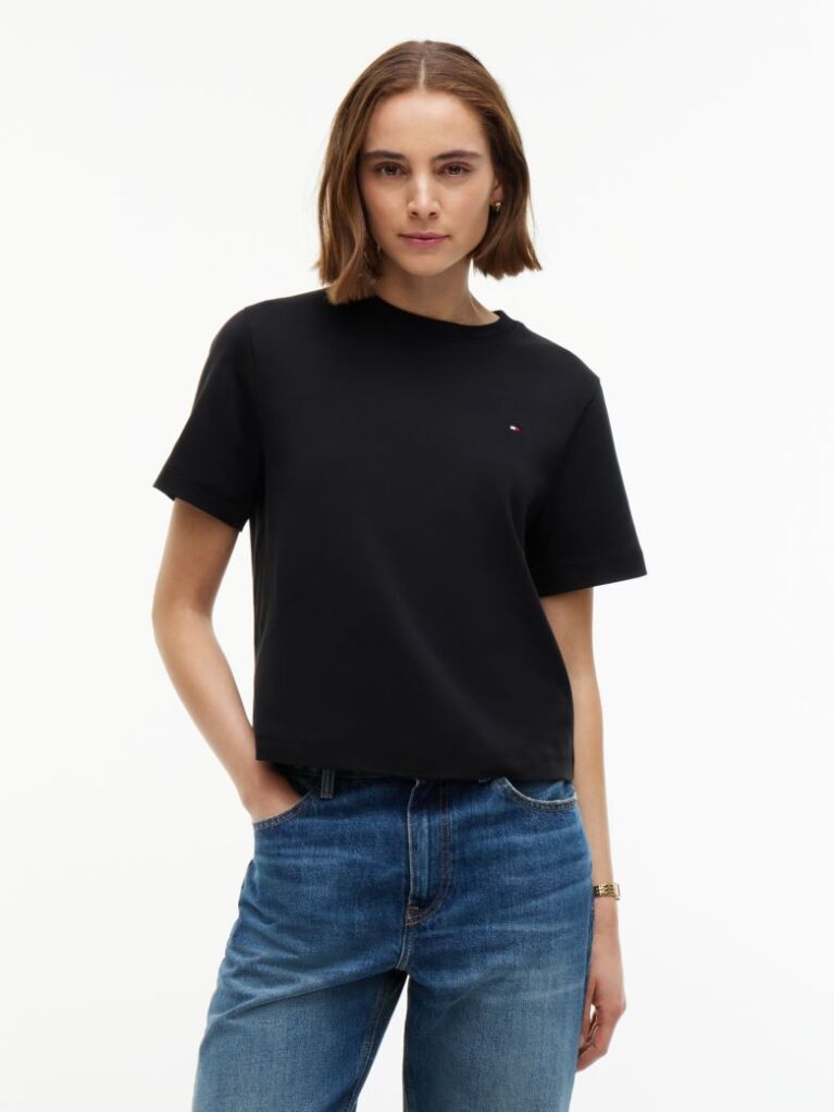 Μαύρο Boxy T-Shirt Με Πλέξη Interlock  Γυναίκες