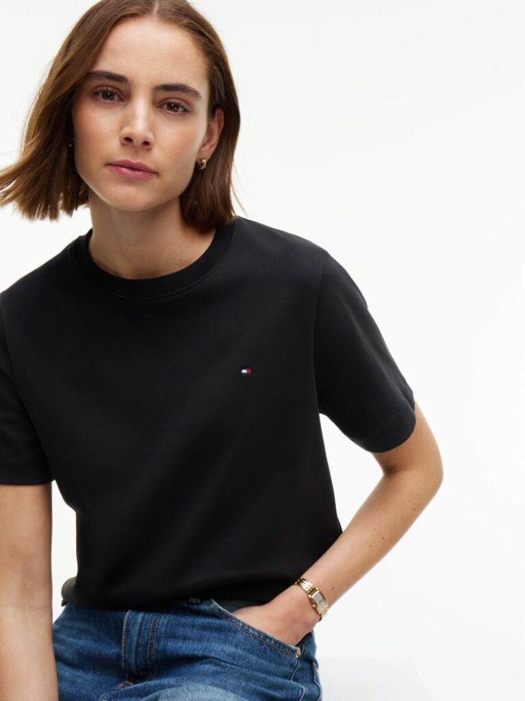 Μαύρο Boxy T-Shirt Με Πλέξη Interlock  Γυναίκες