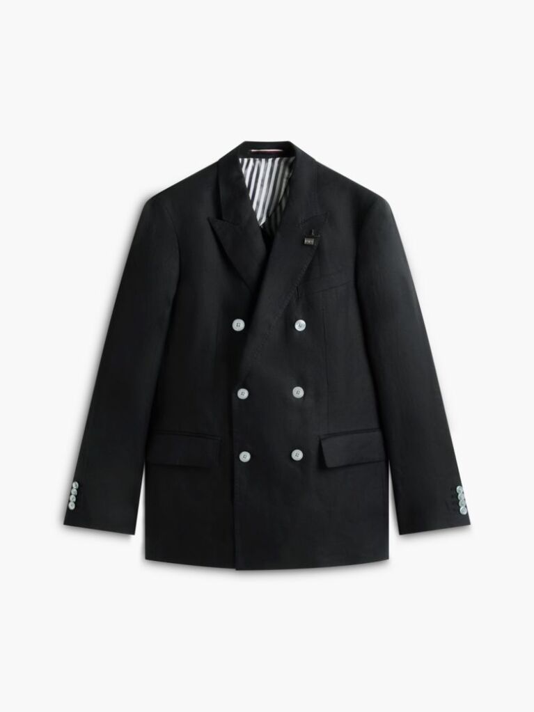 Μαύρο Smart Casual Λινό Blazer Σε Κανονική Γραμμή  Άνδρες