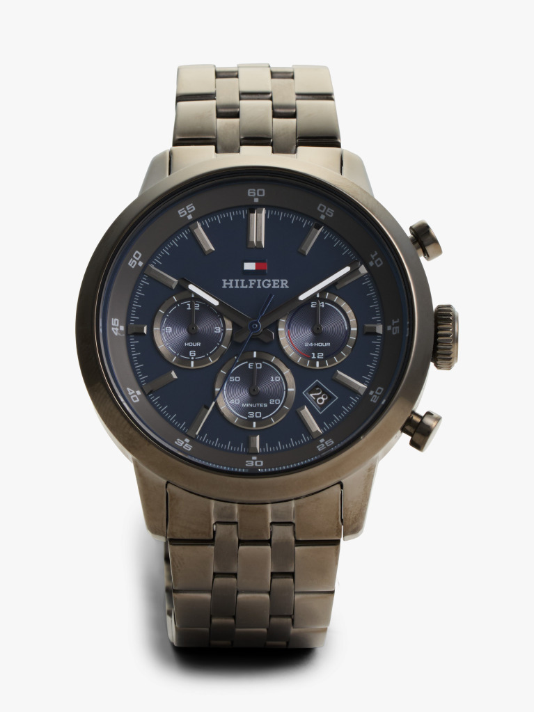 Blue Blue Dial Grey Chain-Link Chronograph Watch  Men