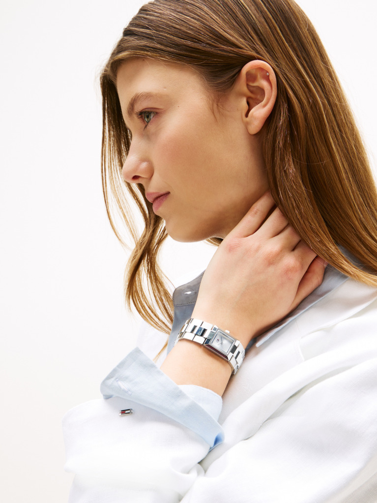 Silver Stainless Steel Square Dial Bracelet Watch  Women